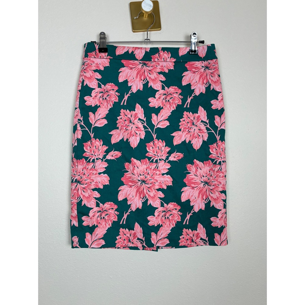 J.Crew Mercantile Teal Pink‎ Floral Pencil Skirt J6166 Size 00 (C7)